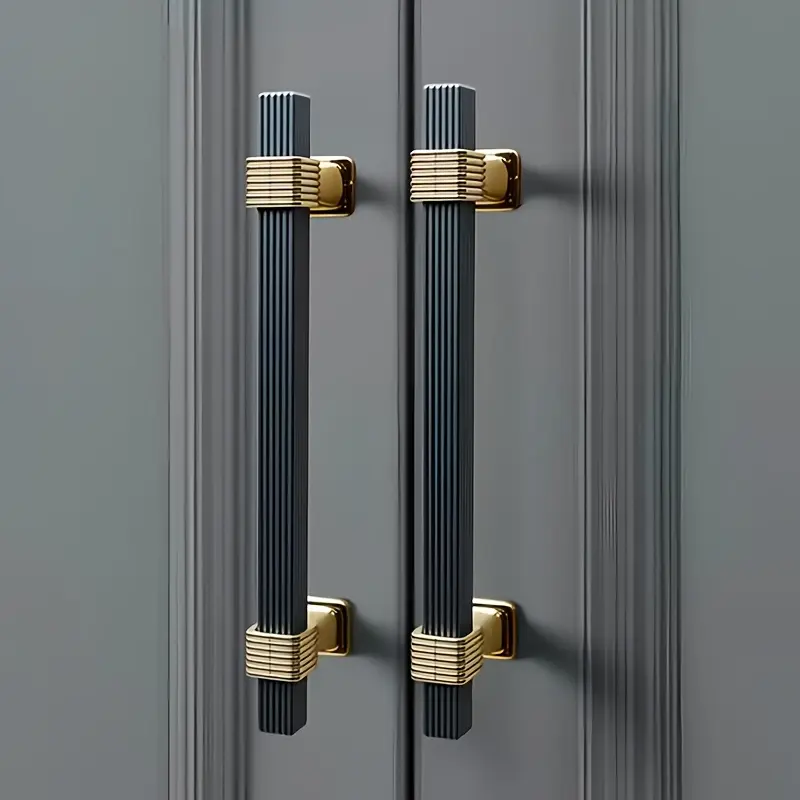 16-pack new style black bar and gold leg dual-color aluminum alloy handles, European-style striped texture cabinet door handles, modern luxury handles, suitable for doors, glass doors, wardrobe doors, and drawers, Indoor door handles