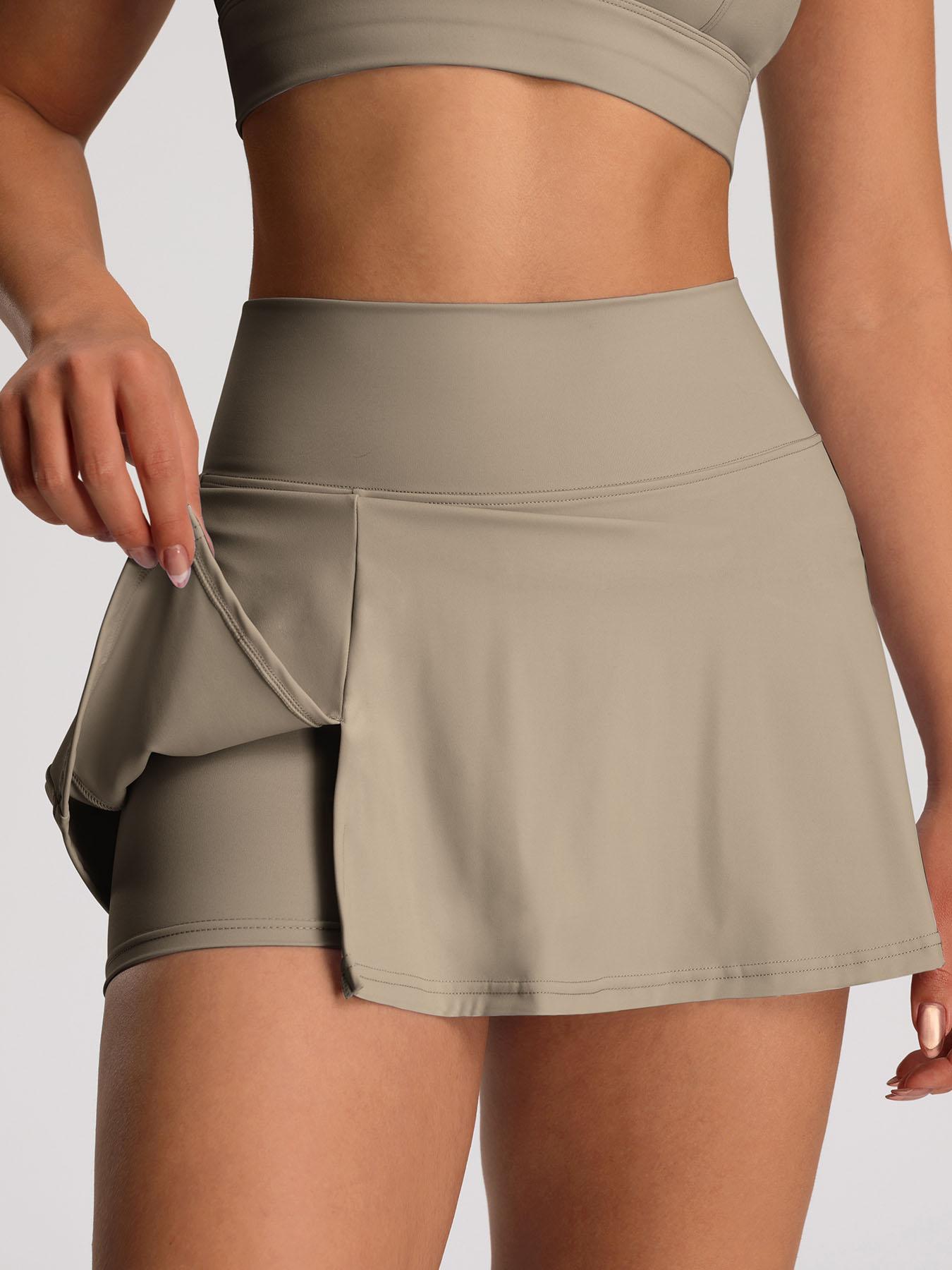 Women's Solid Color High Waist Sports Skort, Sporty Overlap Waist Mini Skirt with Panty, Ladies Sportswear for Tennis Golf Workout, Lightweight Athletic Skirts
