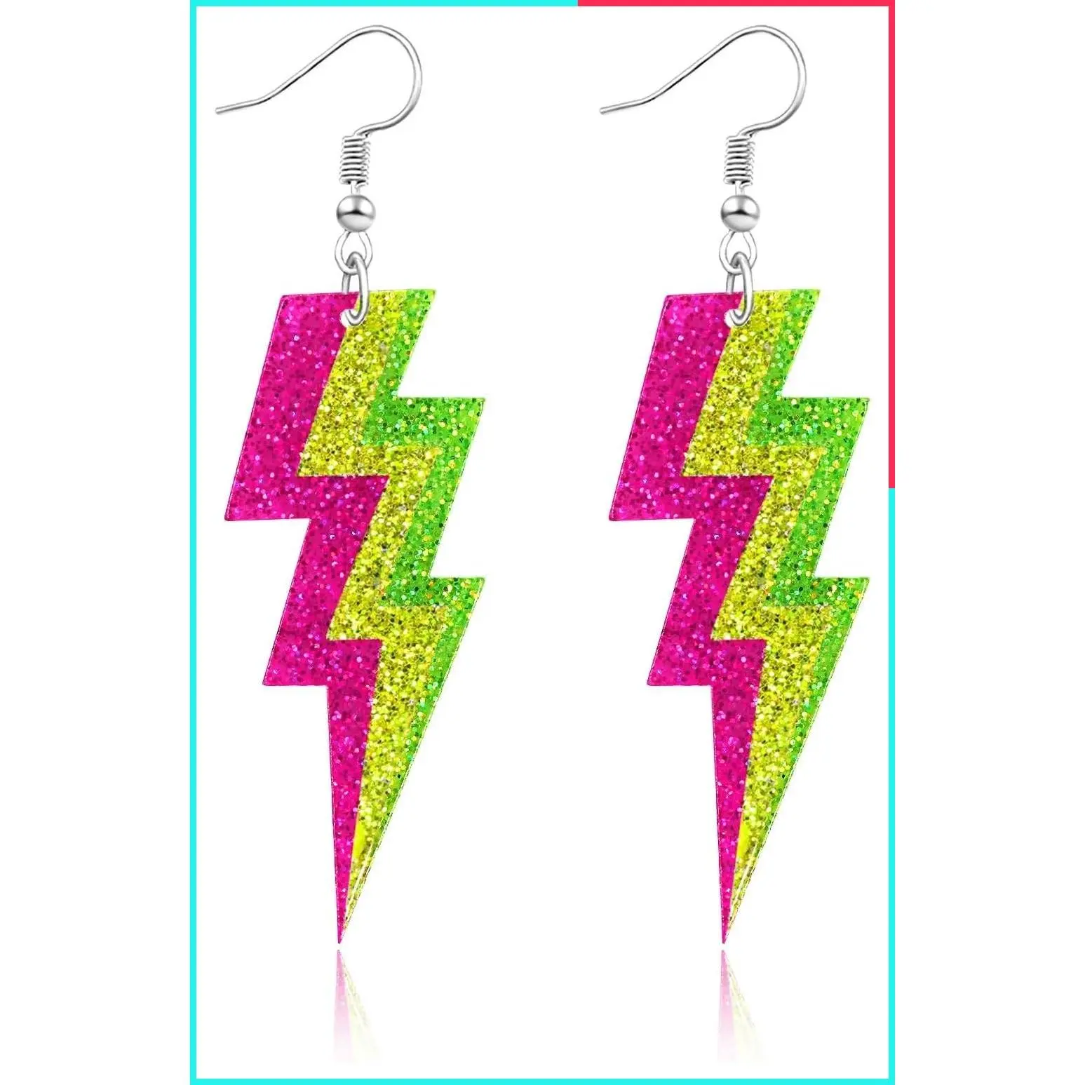Acrylic Lightning Bolt Drop Earrings - Retro 80s 90s Neon Glow Party Jewelry for Women Halloween Costume Accessories