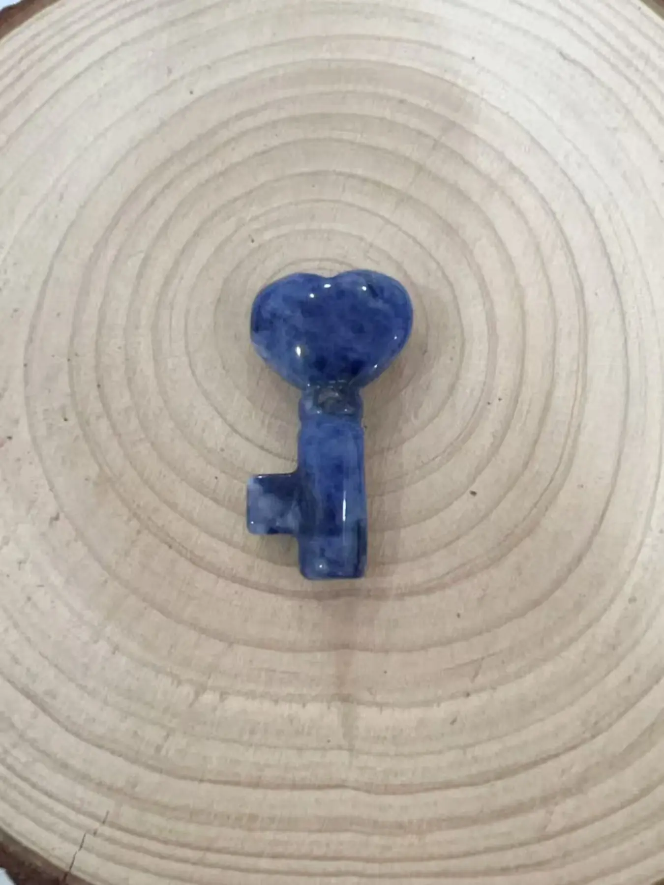 Natural Blue sodalite Stone Heart Key Carving Small Ornament, Handcrafted Decorative Piece, Unique Gift Idea, Perfect for Home Decoration