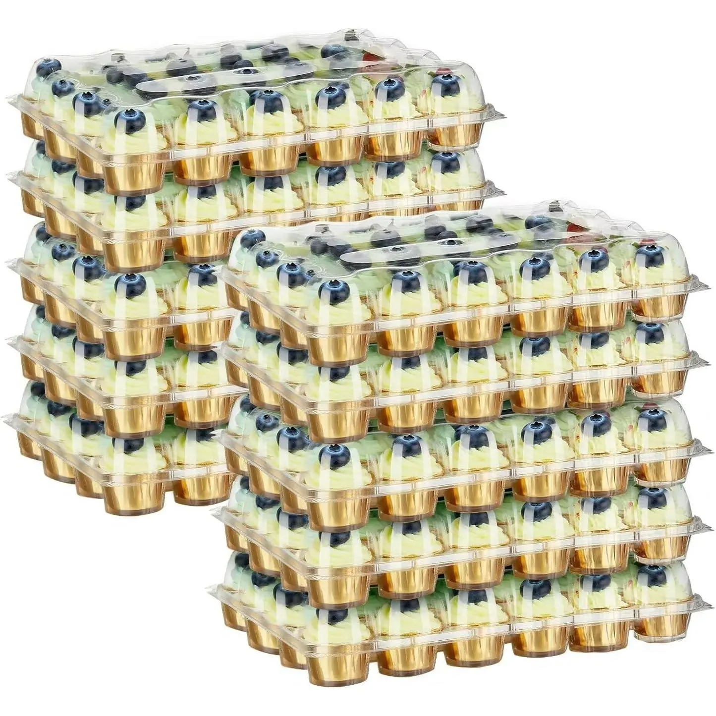 24 Pack x 10 Sets Count Cupcake Containers, Plastic Disposable Cupcake Boxes Holder, Stackable Clear Cupcake Carrier with High Tall Dome Lid