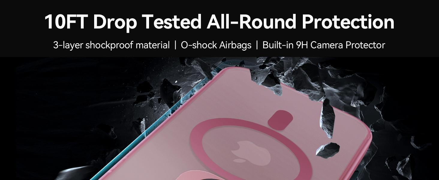 for iPhone 13 Case/iPhone 14 Case with Camera Cover Stand [Built-in 9H Camera Lens Protector][Fit for Magsafe] Military Grade Shockproof Translucent Matte Magnetic Phone Case 6.1",Pink