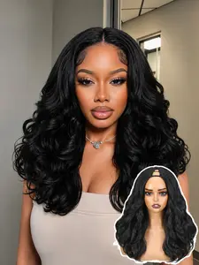 Yaki Curly V Part Wig Layered U Part Synthetic Half Wigs for Black Women Glueless Wavy Wig Daily Party Wear And Go