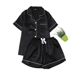 Light luxury satin loungewear, classic button-front top, versatile elastic shorts, smooth and skin-friendly fabric, the perfect choice home wear in all seasons