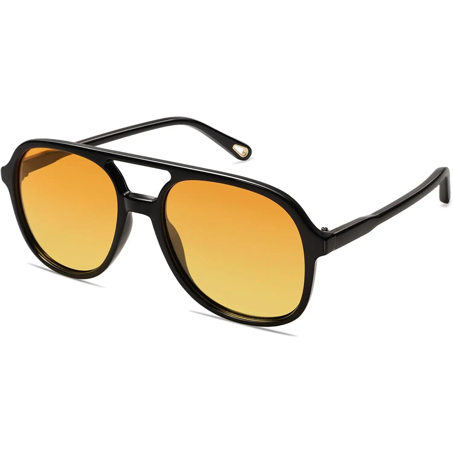 Retro Polarized Aviator Sunglasses Womens Mens Classic 80s 90s Vintage Trendy Square Aviators SJ2174, Dark Black/Yellow Tint ,