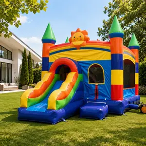 18FT x 12FT Ocean Quest Bounce & Slide Combo, Outdoor PVC Inflatable Play Equipment with Blower, Safety Mesh, All-Season 142 lbs Capacity, Blue
