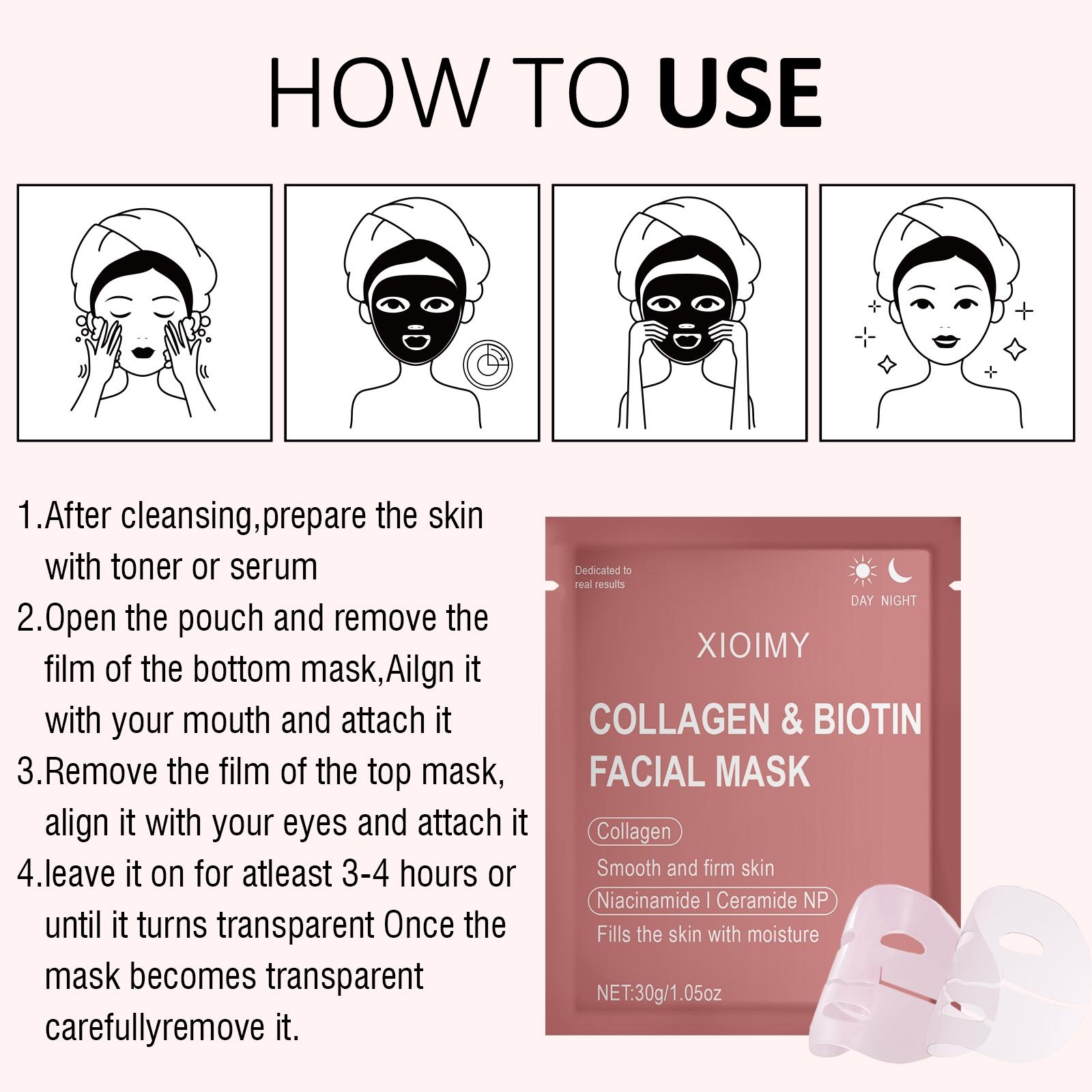 10 Pack Collagen & Biotin Face Masks, Alcohol-Free, Low Allergen, Intense Hydration, Moisturizing Facial Mask, Smooths and Brightens All Skin Types, Gentle