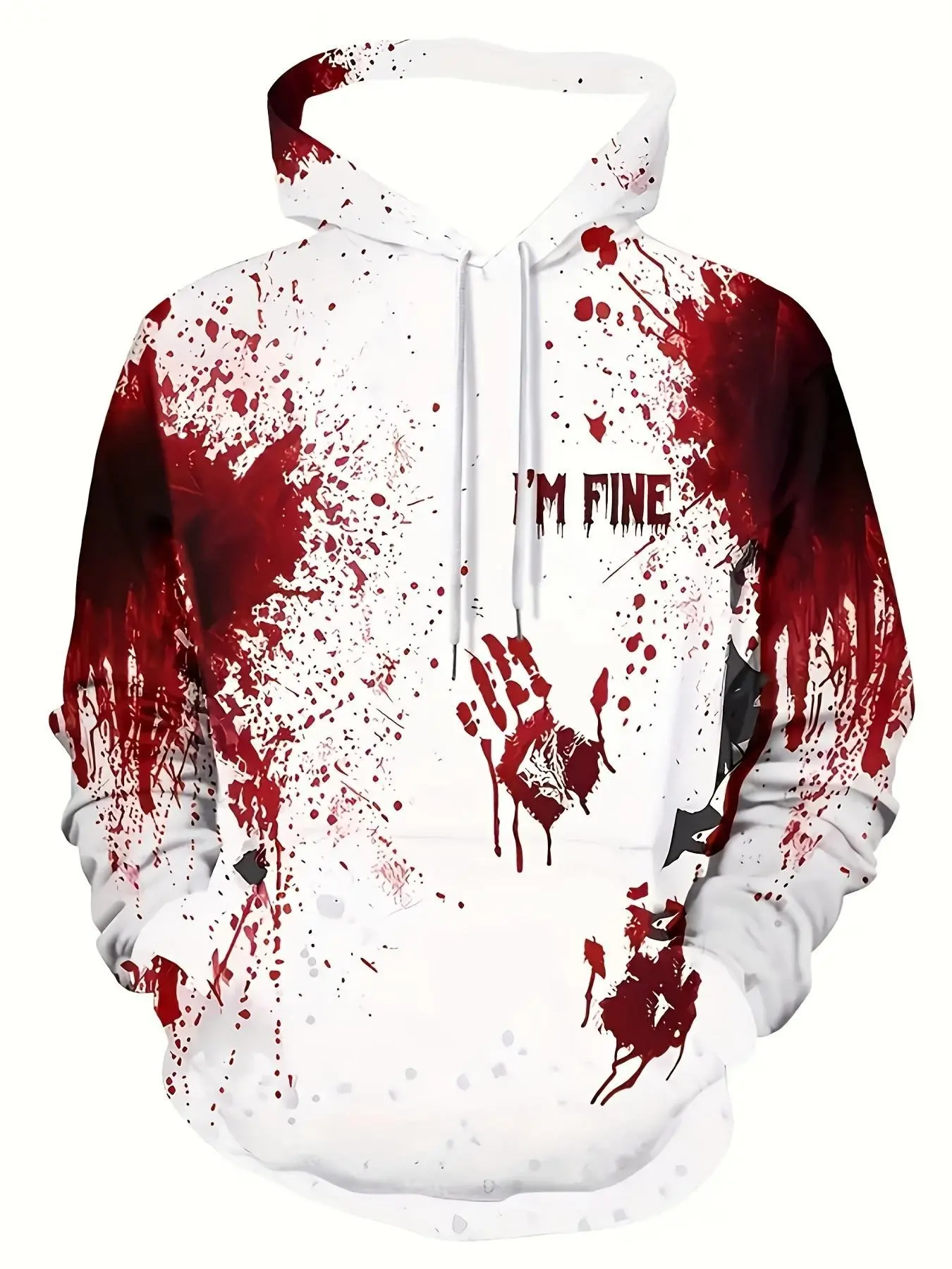 Men's Blood Splatter Handprint I'm Fine Letter 3D Print Hoodie, Sporty Loose-Fit Sweatshirt, All-Season Streetwear for Daily Wear