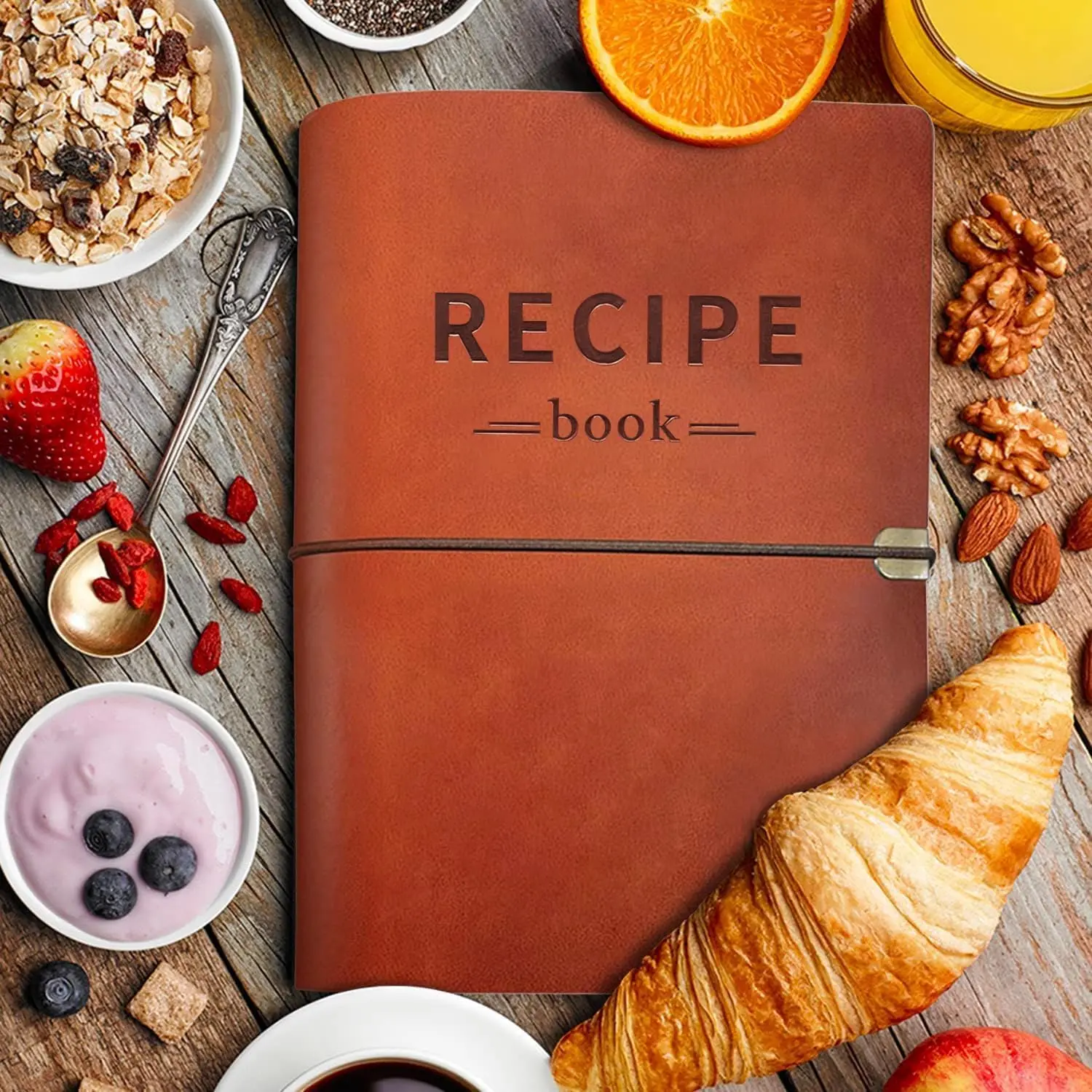 Leather Recipe Book With Index Pages & Templates, The  Recipe Note Book To Write In Your Own Recipes - Simplified Blank Cookbook to Organize Your Recipes ( Cover)