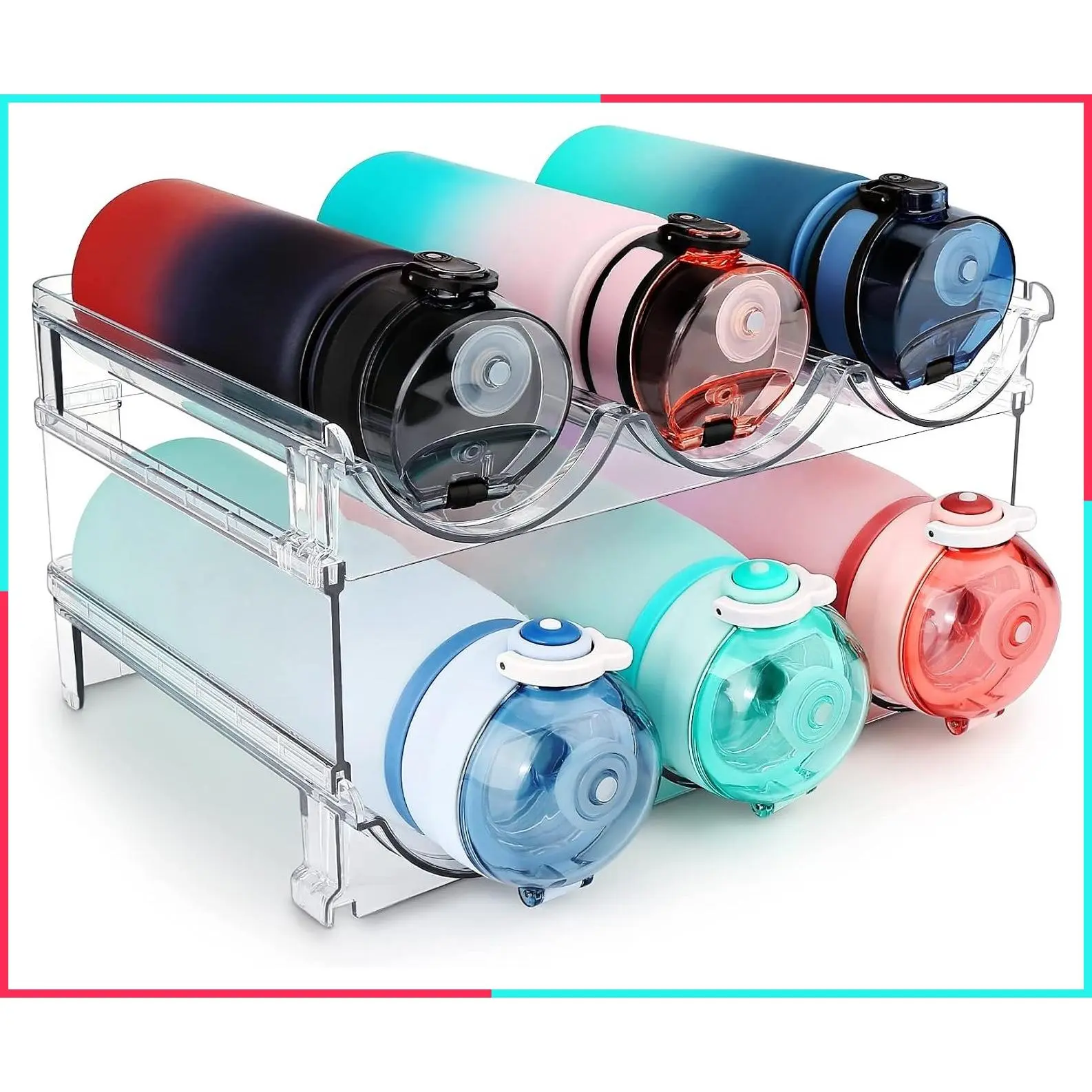 Water Bottle Organizer for Cabinet, 2 Pack Stackable Water Bottle Storage Rack, Cabinet Water Bottle Holder