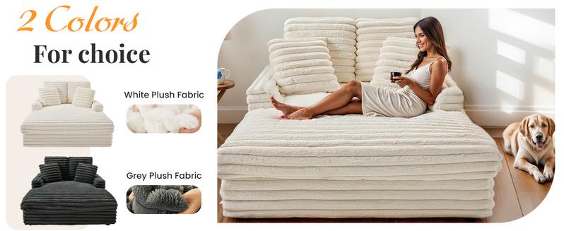 【2 packages】Oversized Chaise Lounge Chair Indoor with Throw Pillows and Armrests Oversized Indoor Sleeper Corduroy Chair Upholstered cofy Sofa resting Bed for Living Room, Bedroom wooden frame needs to be assembled.