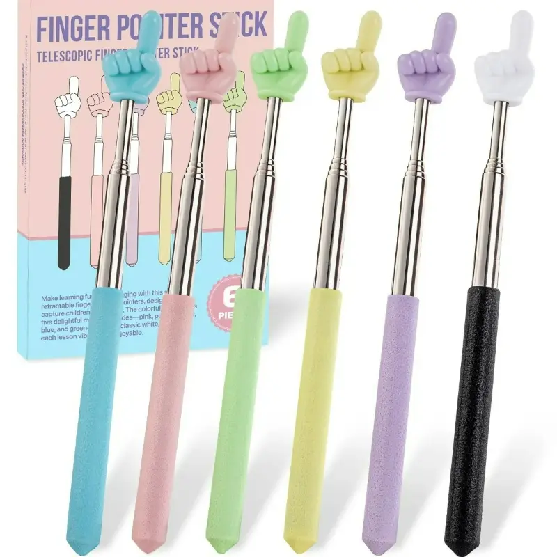 6PCS Finger Pointer Stick for Classroom Supplies – Extendable Teacher Pointer Stick and Pointer Finger Tool – Colorful Hand Pointer Stick for Presentations – Telescopic Pointer Stick for Kids and Adults – Classroom Essentials