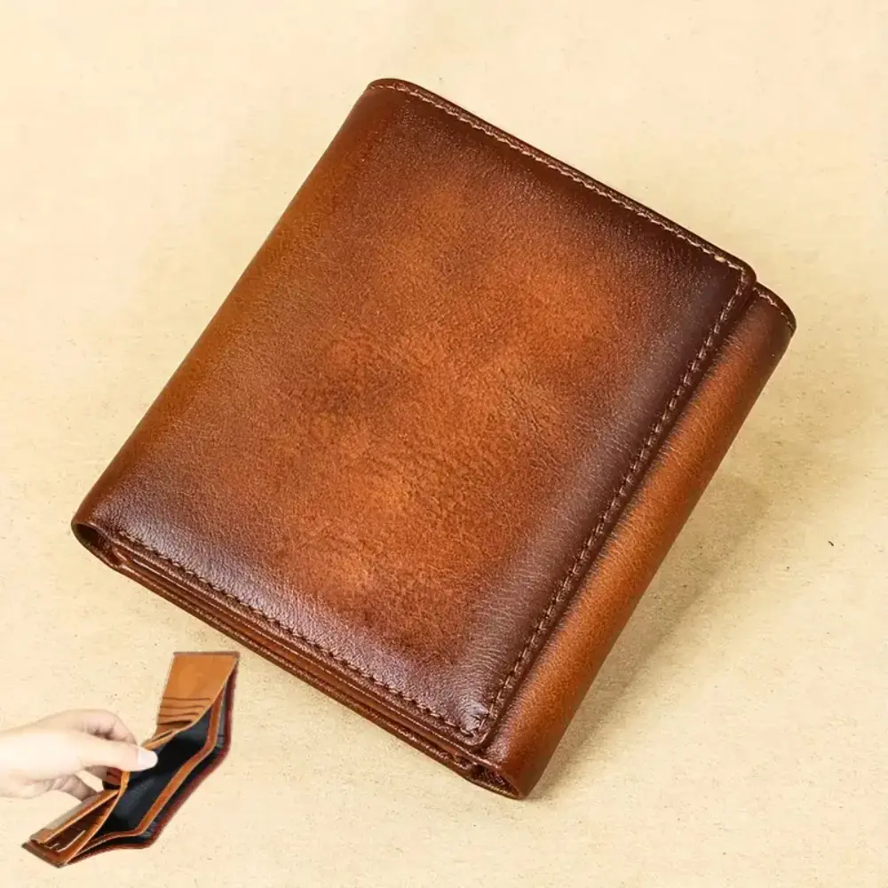 Men's Genuine Cowhide Leather Trifold Wallet - RFID Blocking Classic Business Billfold with Buckle Closure, Multiple Pockets, High-Capacity Storage, Business Style Wallet, Men's Wallet