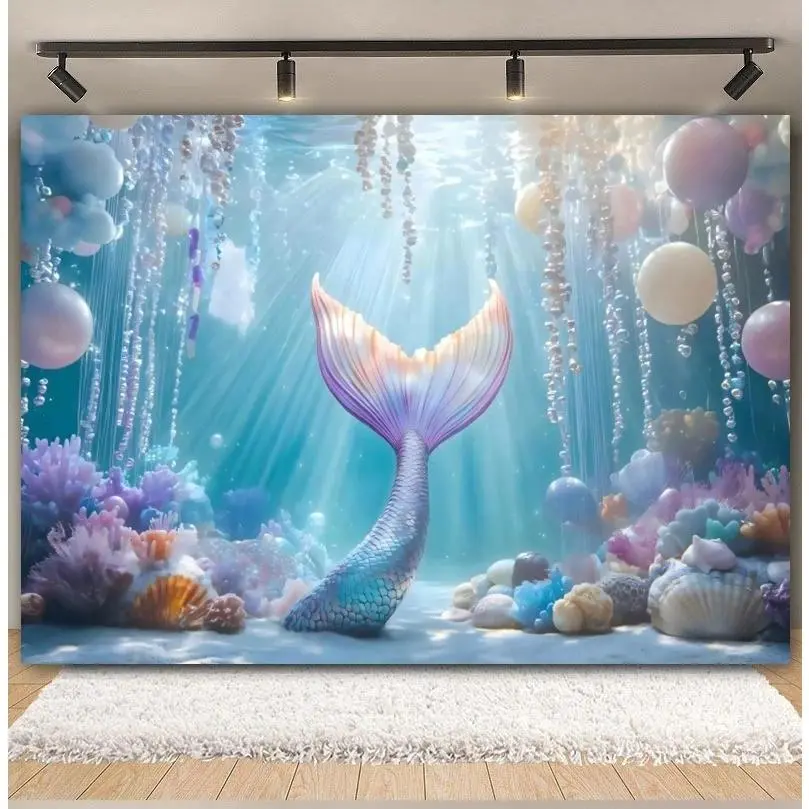 Mermaid Underwater Castle Polyester Tapestry - Lightweight Wall Decor Backdrop Banner, Ocean Princess Theme Decoration, Thanksgiving Family Gift, Wedding Accent, Father's Day