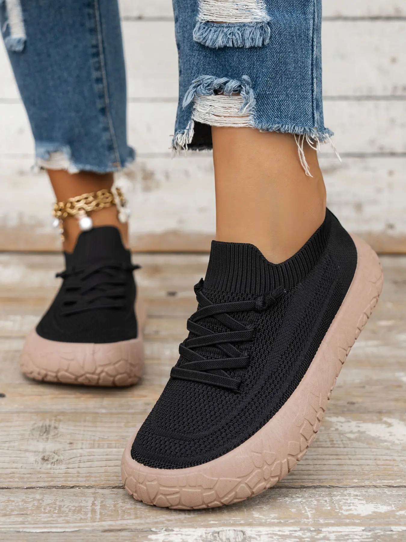2026 New Women's Slip-On Flyknit Sneakers, Soft Thick Rubber Sole, Breathable Mesh, Lightweight Anti-Slip Outdoor Casual Sneaker Trainer Shoes, Trendy Walking Sneaker Shoe