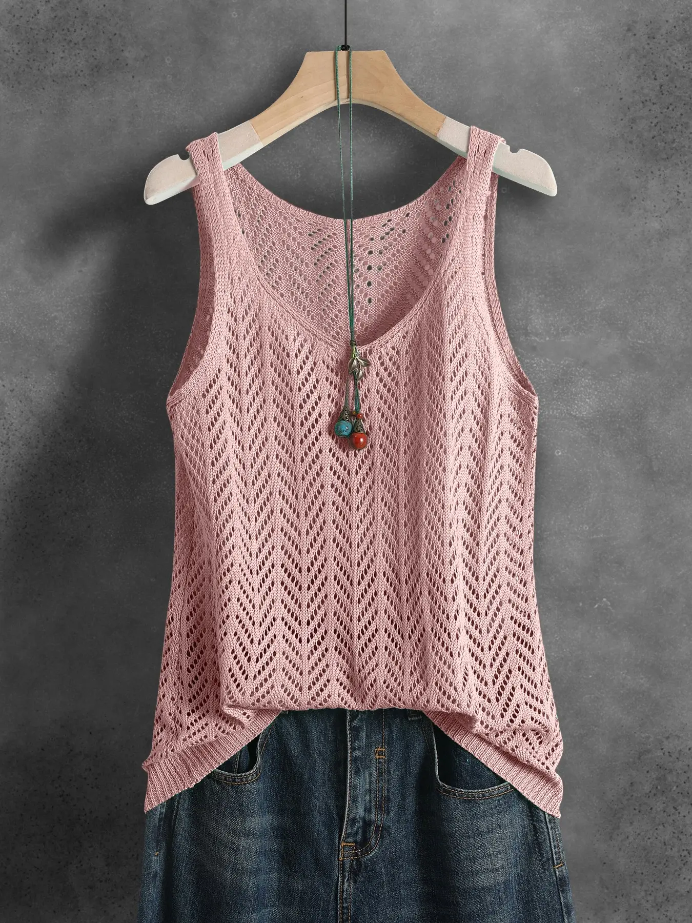 Women's Casual Comfortable Elegant Lace Knit Tank Top, Solid Color Sleeveless Upper, Ideal for Summer Daily Wear and Vacation, Camisole Tank Tops