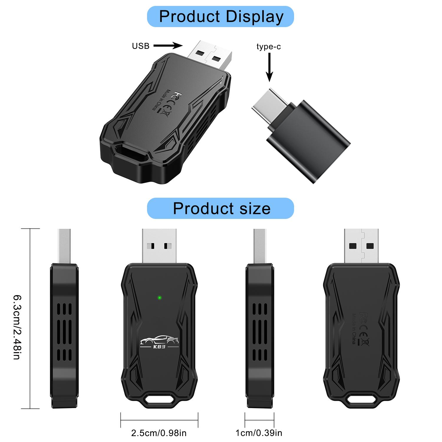 Wireless Car Adapter, Plug & Play Car Wireless Adapter, Compatible with iPhone & Android, Car Electronics Accessories