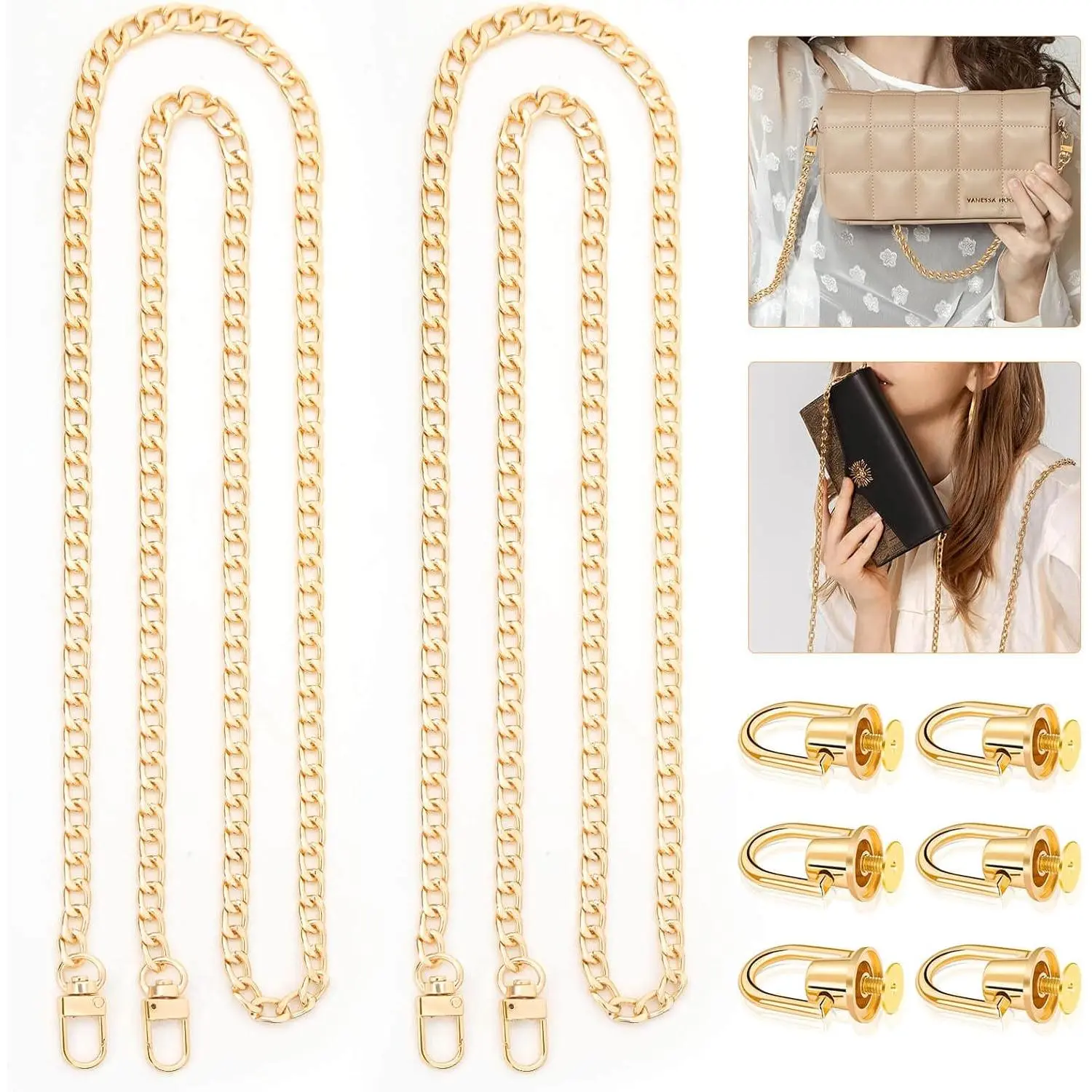 " DIY   2 count Flat Chain Strap With D Ring Rivets, Purse Straps  for Crossbody, Bag, Handbags