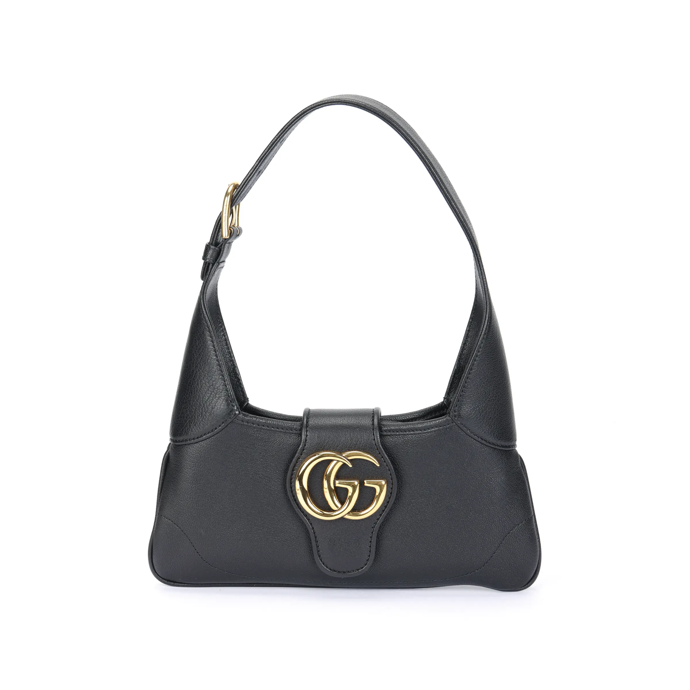 Gucci Aphrodite Crescent-Shaped Leather Crossbody Bag for Women, Gold-Tone Double G Magnetic Clasp, Black