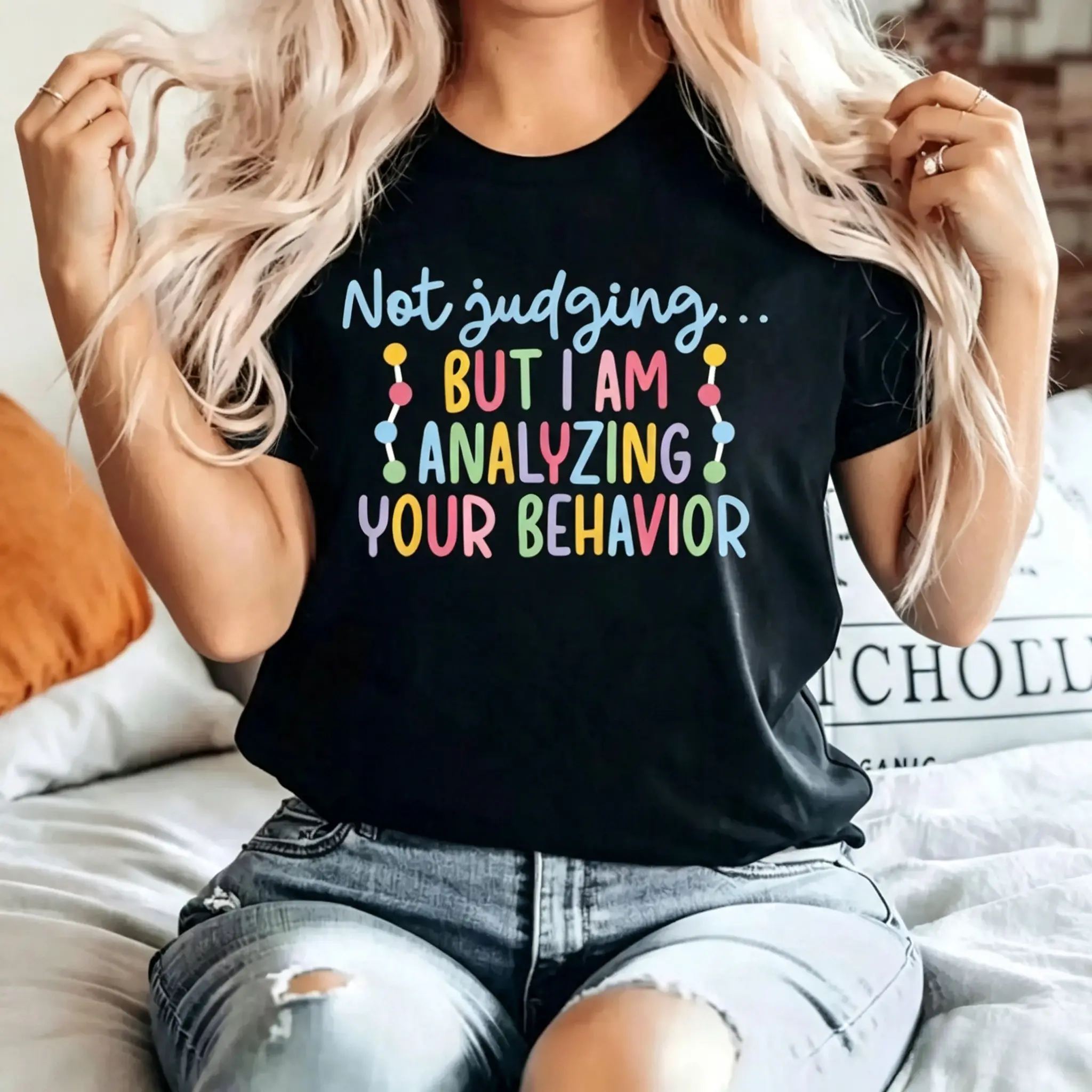 100% Cotton Analyzing Your Behavior ABA Therapist ABA Therapy Graphic Print Solid women's shirts T-Shirt, Women's Casual Short Sleeve Top For Spring & Summer, Women Graphic women's shirts T-Shirts vintage graphic tees