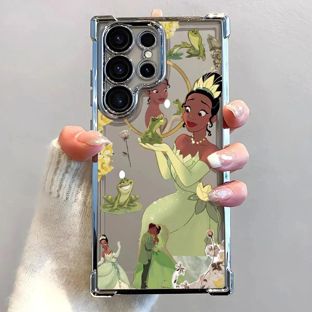 Cute Cartoon Princess Tiana & Frog Prince Kiss Pattern Phone Case - Electroplated, Airbag Shockproof, Slim Soft TPU, Flexible, Wear-Resistant Mobile Phone Accessory for iPhone 17 Air,16,15,14,13,12,11 Pro Max Plus, Samsung S26,S25,S24,S23,S22 Plus Ultra+,