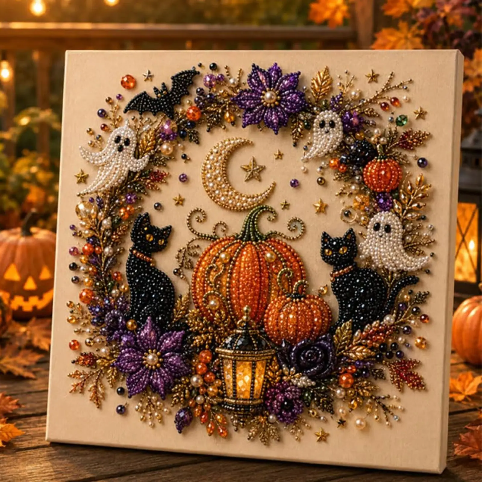 Halloween Ghost Pearl Art DIY Kit, Spooky Cute 3D Diamond Painting Craft for Adults Kids, Fall Seasonal Home Wall Decor Gift