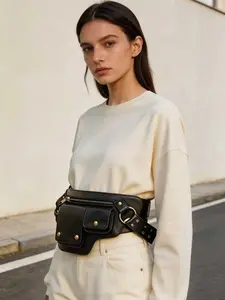 Leather Multi-Pocket Waist Belt Bag, Retro Adjustable Strap Hip Pack, Casual Streetwear Fanny Pack for Everyday Carry & Outdoor Use