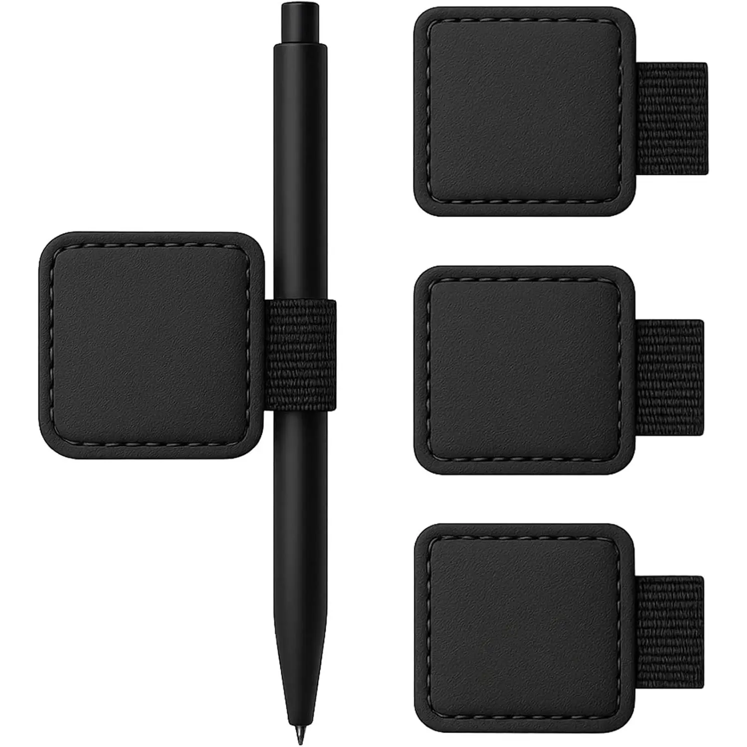 4-Pack Black Elastic Pen Loop Holders – Adhesive PU Leather Sleeves