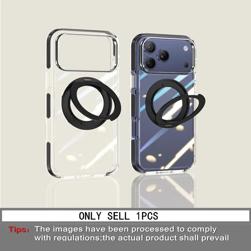 Transparent Anti-Magnetic iPhone 17 Series Protect Cover with 360° Rotating Stand, Shockproof Edges, Soft Edge Protection Casing, Plain Fit for iPhone 17 Pro Max/17 Pro/17 Mobile Phone Accessories