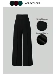 Vintage Commuter & American Style, High Waist Wide Leg Pants, Flattering for Pear Shape, Covers Thighs and Hip Fat, All Seasons Casual Wear