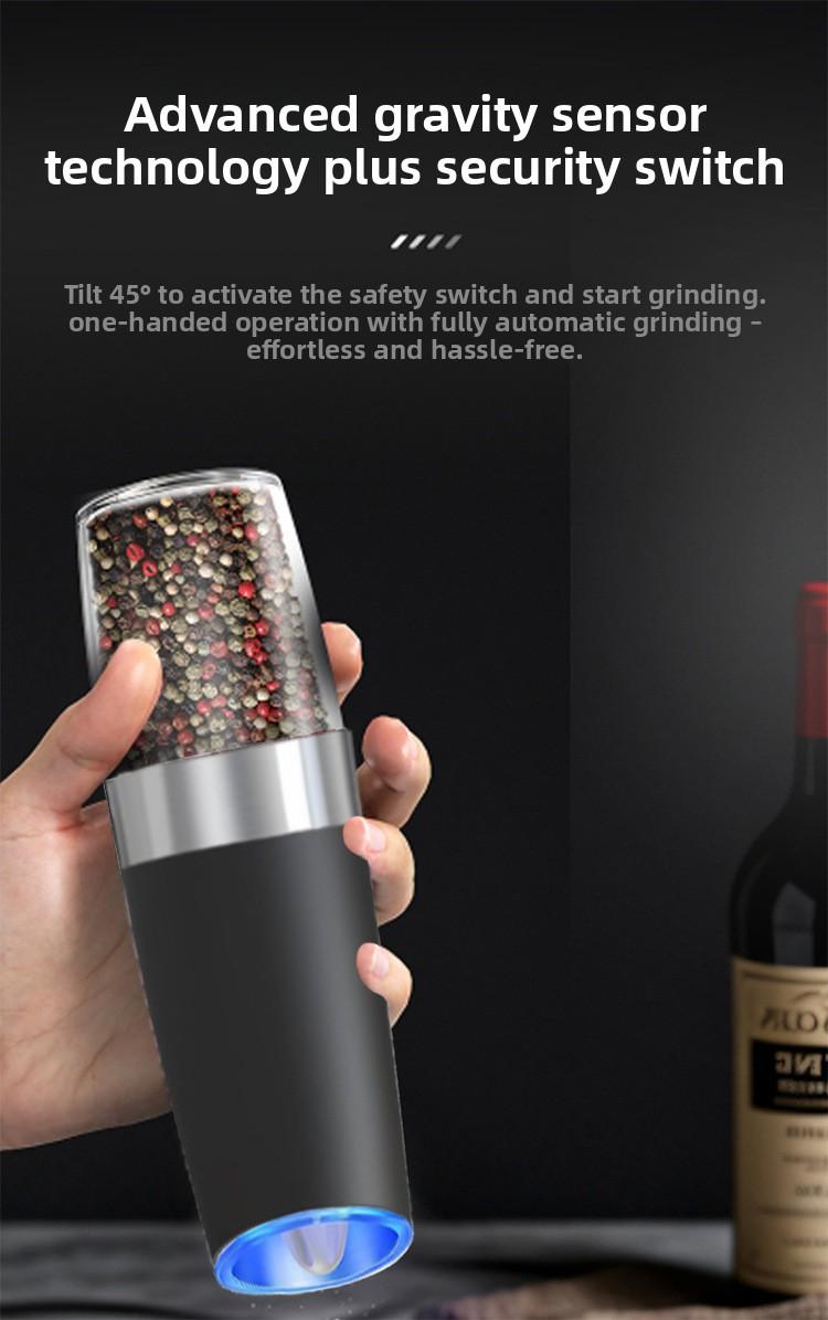 Gravity-sensing pepper mill, hot-selling household and outdoor sea salt & black pepper grinder in stock