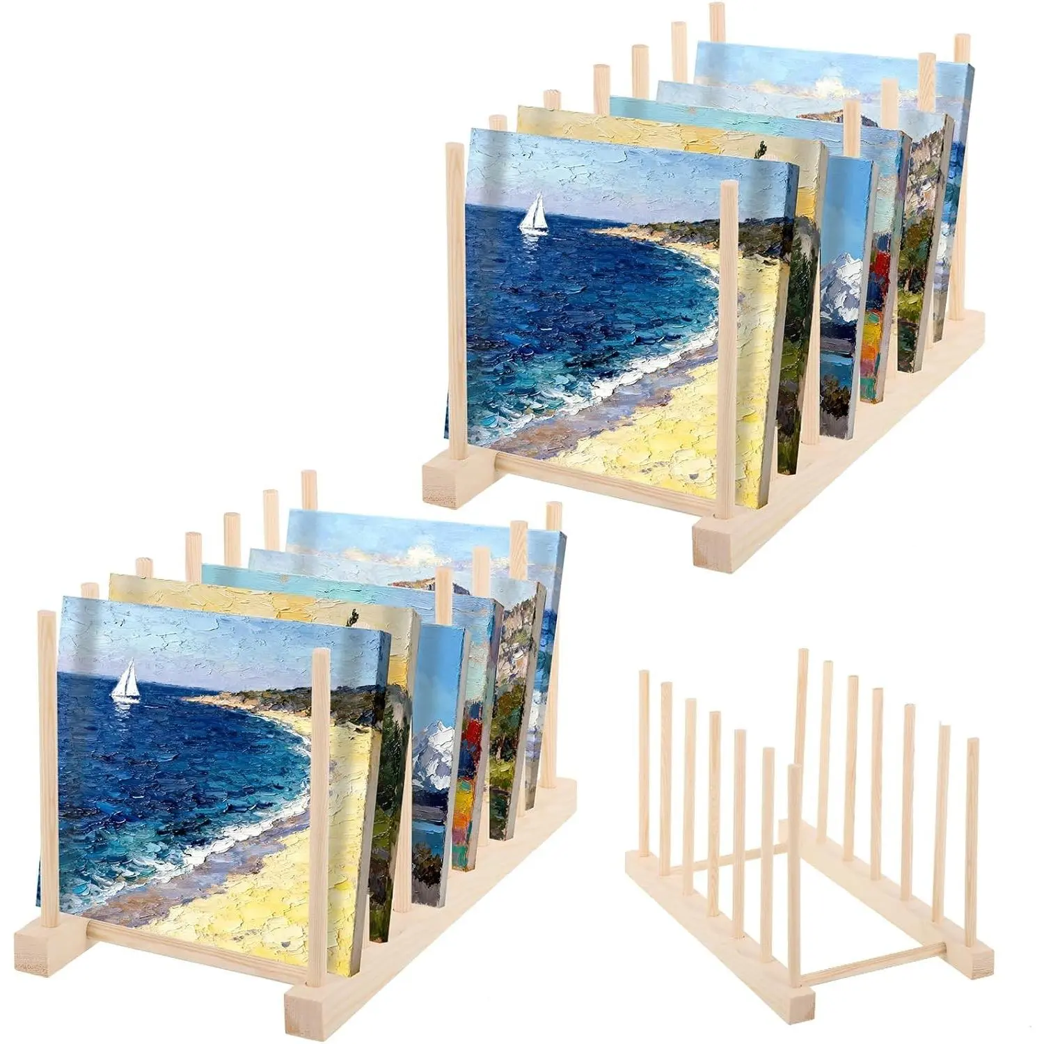 2 Pack Art Drying Rack Art Storage Rack, Wood Kids Bookshelf for Display, 6 Layers Paint Display Rack Storage Stand for Canvas, Art Storage Organizer for Painting Canvas, Tabletop Art Rack