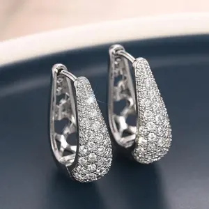 925 Sterling Silver Shiny Cubic Zirconia Drops Earrings For Women Luxury Geometric U-Shaped Hoops Earring Statement Jewelry Gift