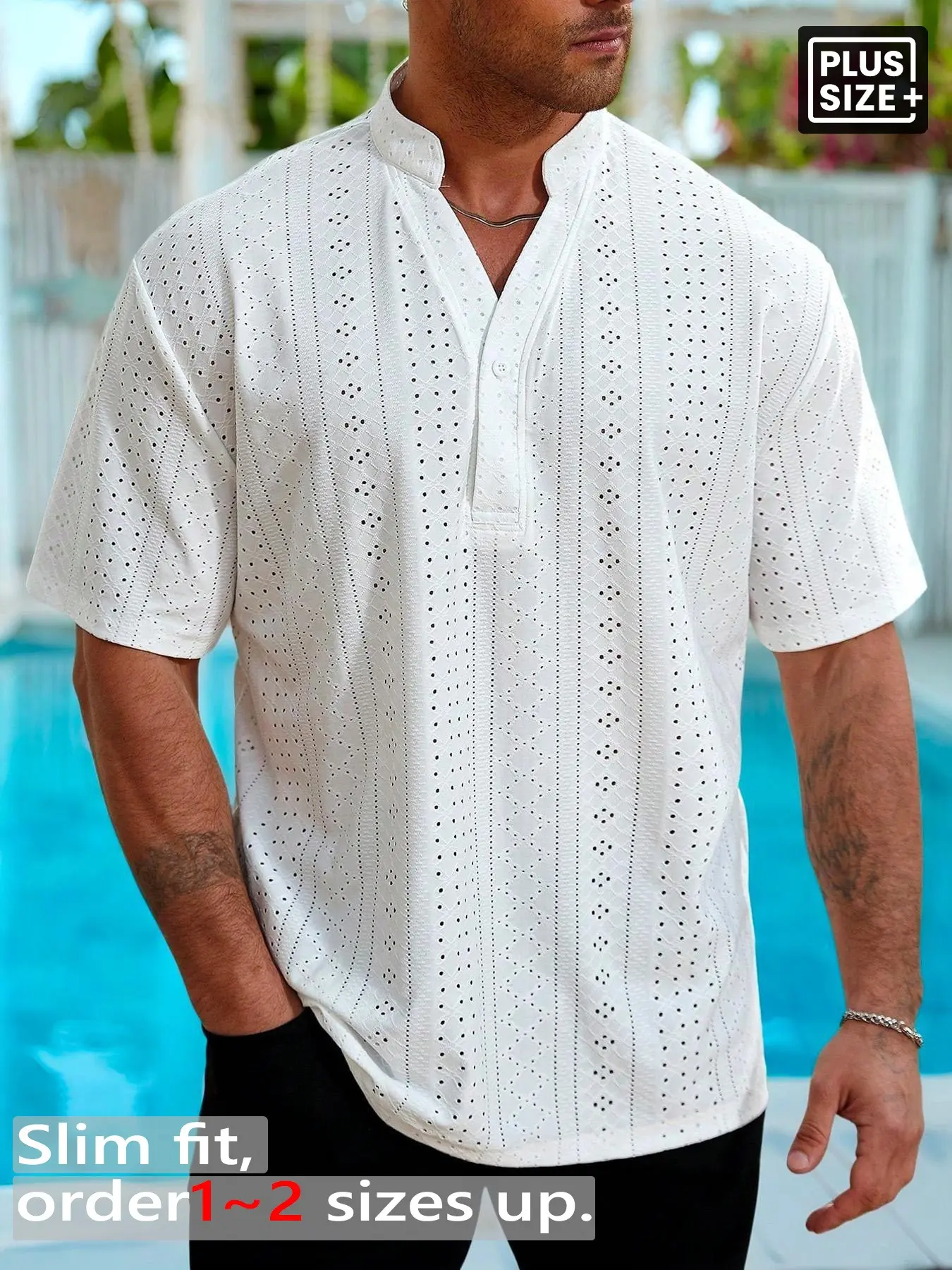 Men's Plus Size Loose Fit Casual Stand Collar Short Sleeve Shirt, Relaxed Fit Shirt, Comfortable Daily Wear, Spring and Summer Versatile Top