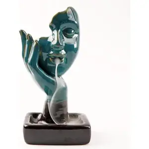 Thinking Statue Backflow Incense Holder Waterfall Burner with 30 Sticks 20 Cones Mat Tweezers Aromatherapy Ornamental for Home Office Yoga Gift for Bedroom Living Room Solid Resin Decor