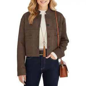 Faux Suede Cropped Jackets Fall Fashion Winter Coats Lightweight Outerwear Oversized Jacket