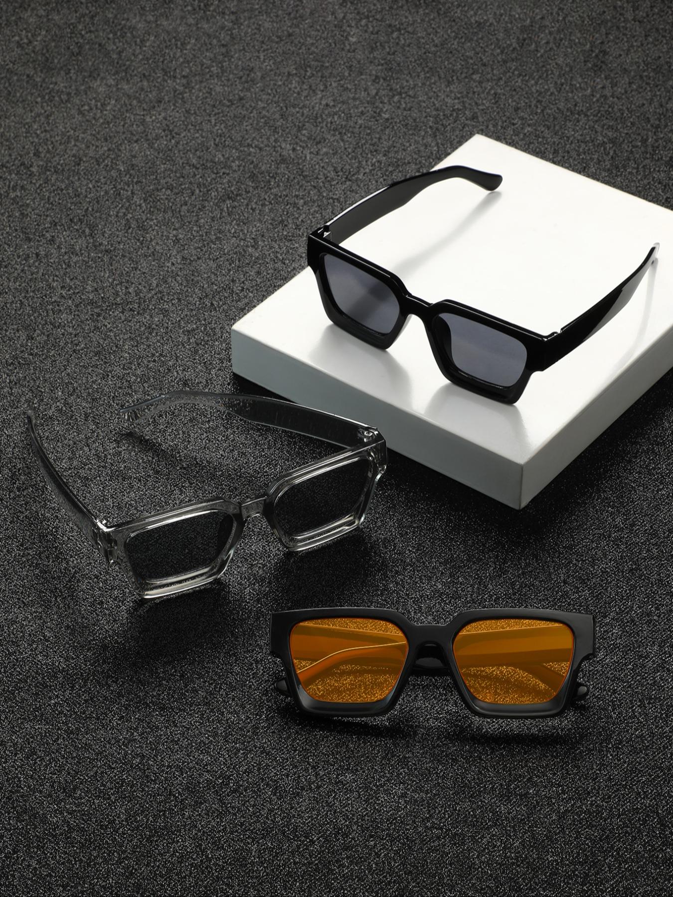 Men's Fashionable Tinted Lens Sunglasses, Trendy Casual Rectangle Frame Sunglasses for Everyday Use, Fashion Accessories for Outdoor Activities, Fashionable Frames Sunglasses