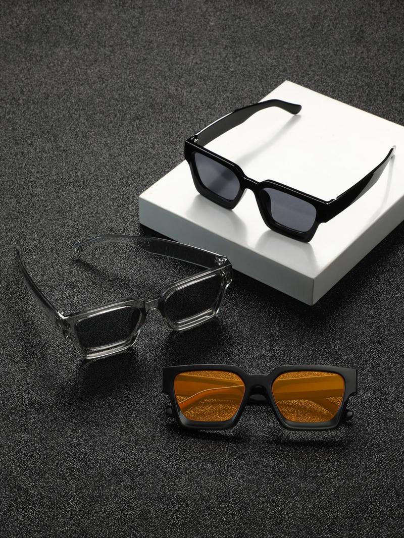 Men's Fashionable Tinted Lens Sunglasses, Trendy Casual Rectangle Frame Sunglasses for Everyday Use, Fashion Accessories for Outdoor Activities, Fashionable Frames Sunglasses