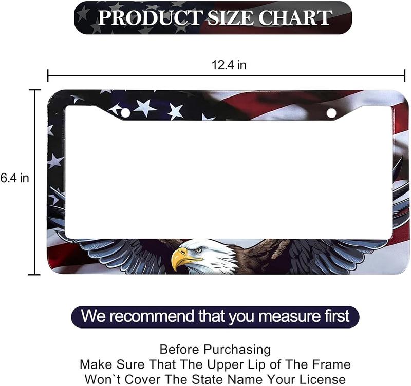 Eagle License Plate Frame Brackets - 2-Pack Patriotic Universal Aluminum Matte Stripe Design American Flag Gloss License Plate Frame Cover with Screw Fastener Cover Gift Car Accessories Truck - Vehicle
