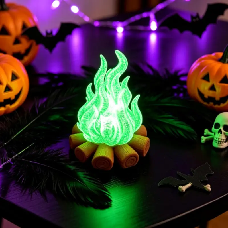 3D Printed Glow In Dark Simulation Flame Night Light, Color Changing Mini Campfire Table Ornament, Battery Powered Creative Bedside Ambient Lamp, Spooky Halloween Haunted House Bar Bedroom Shelf Decor, Reusable Holiday Atmosphere Gift For Cosplay Photo Sh