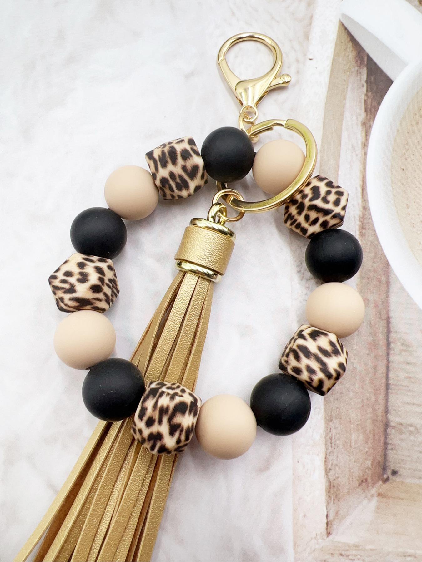 Western Style Pattern Beaded Tassel Decorated Keychain, Boho Style Keychain for Women & Men Bags, Keys Pendants, Trendy Keychain for Birthday Gift, Cute Keychain