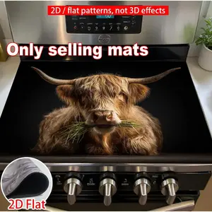 Highland Cow Grass Pattern Rubber Stove Protector, Heat Resistant, Non-Slip, Water Absorbent, Easy Clean, Oven Pad, Refrigerator Pad, Kitchen Counter Cover, Kitchenware