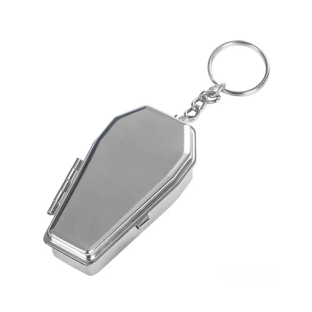 Coffin Ashtray Keychain with Lid, 7.1*4.0cm Gothic Pocket Tin Ash Tray, Mini Portable Cigarette Holder, Spooky Halloween Gift for Smoking Accessories & Everyday Carry