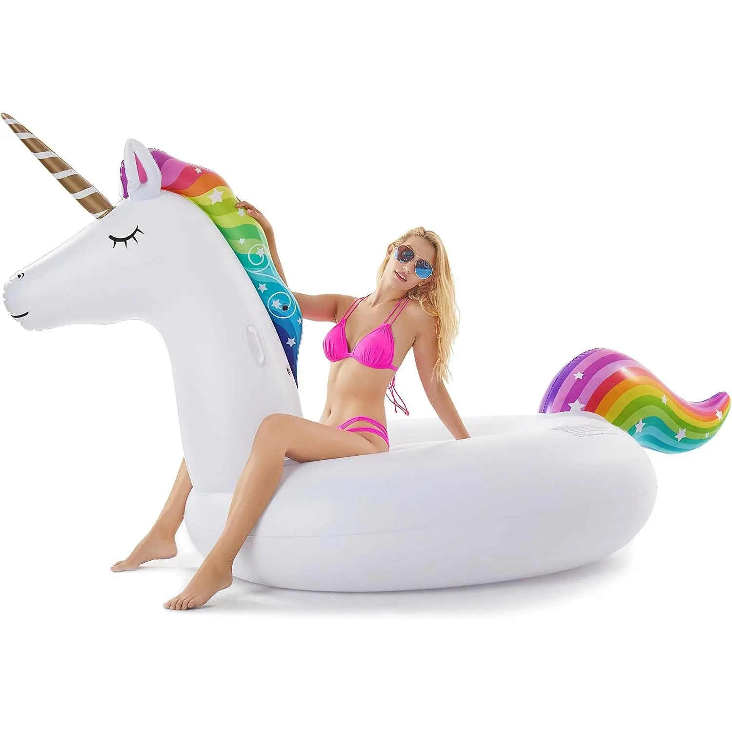 Giant Inflatable Unicorn Pool Float Ride-On with Fast Valves - Large Blow Up Summer Beach Swimming Pool Party Lounge Raft Decoration Toy for Kids Adults