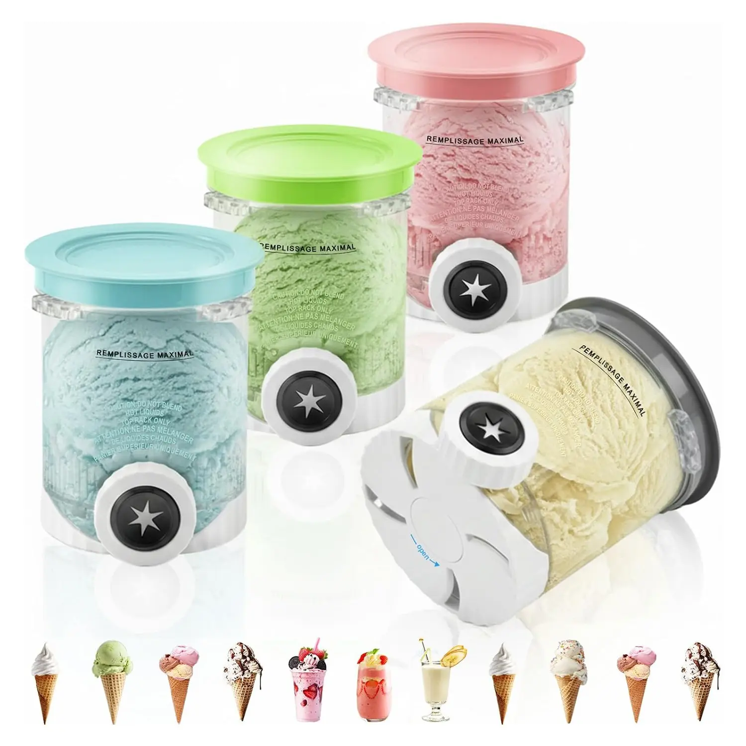 4 Pack Creami Swirl Pints and Lids for Ninja, Compatible with NC700 Series, NC701, NC701C, Creami Containers for Swirl Ice Cream & Soft Serve Makers, Kitchen Gadgets, BPA-Free & Dishwasher Safe