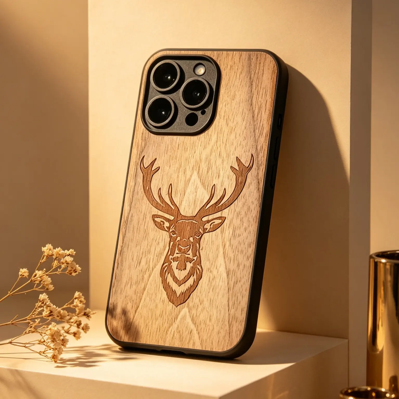 Solid Wood Deer Carving Box, Rustic Aesthetic Style, Handcrafted Wooden Storage Container, Unique Decorative Gift Idea