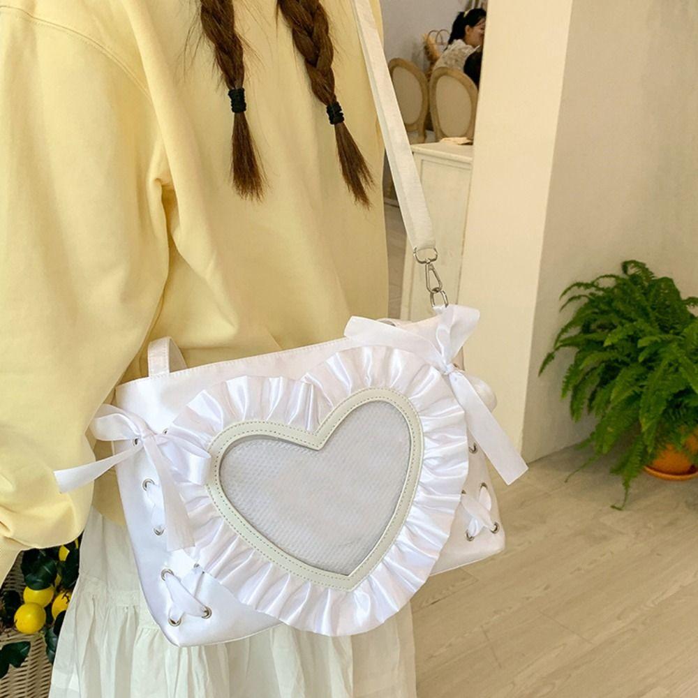 Creative Lace-up Heart Itabag Ribbon PU Anime Tote Bag Badge Display Love PVC Transparent Shoulder Bag Men