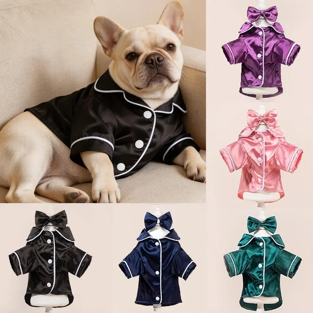 Pet  Pajama Set - Cute Solid Color Cat Dog Pajamas with Flower Headband Accessories, Soft Harness-Free Home Outfit