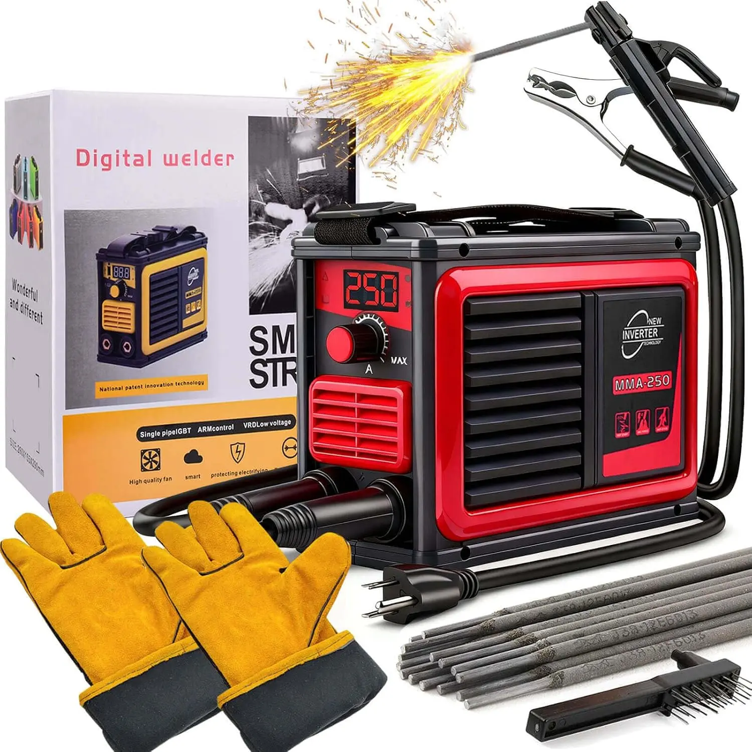 250A Stick Welder 110V, IGBT Arc Welder for Home DIY| IGBT Inverter, Hot Start Arc Force Anti-Stick, 1/16-1/8in Rods, Lightweight 3.7lbs, for & Farm