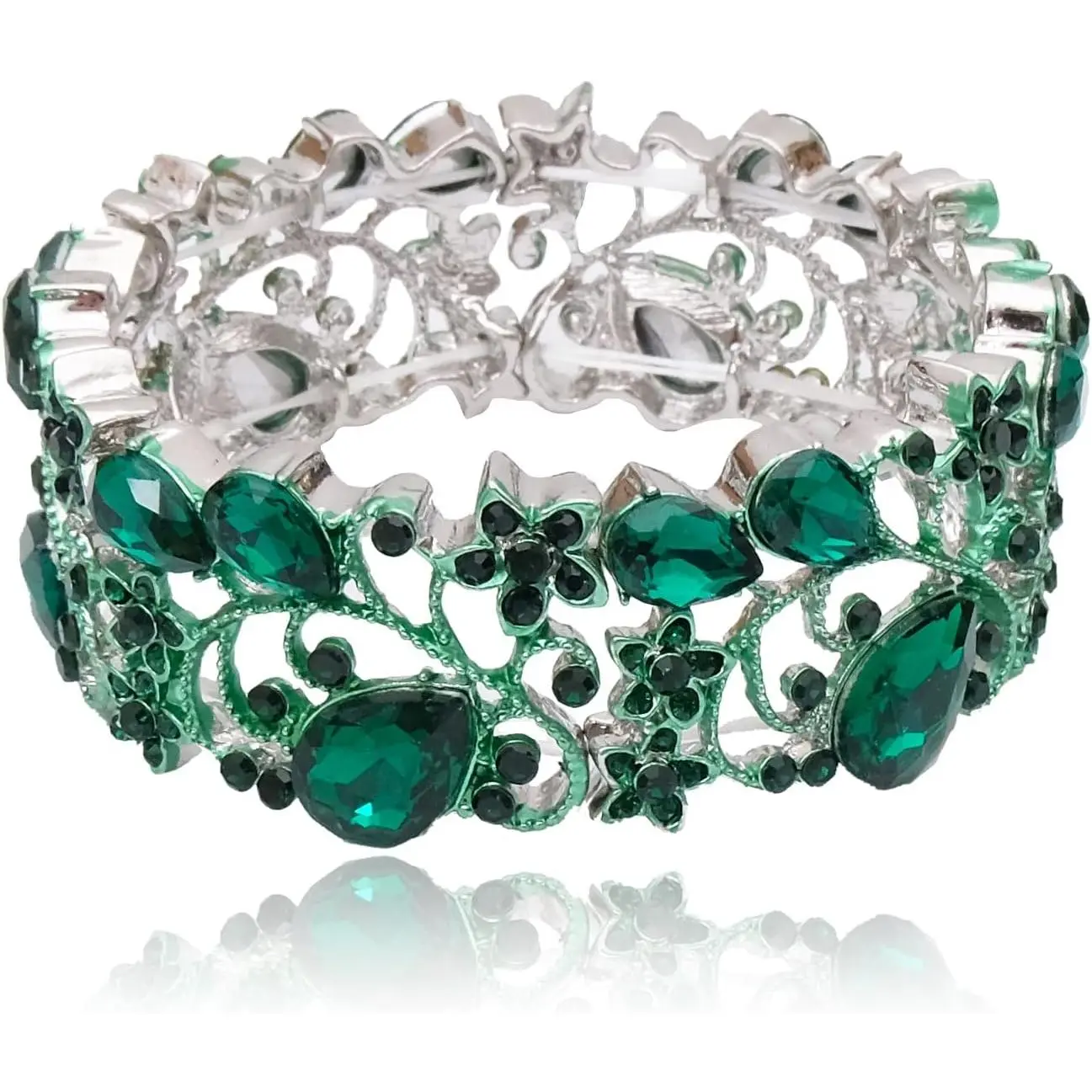Elegant Stretch Bangles Art Deco Statement Cuff Bangle Elastic Wide Bracelet Wedding Party Prom  for Women
